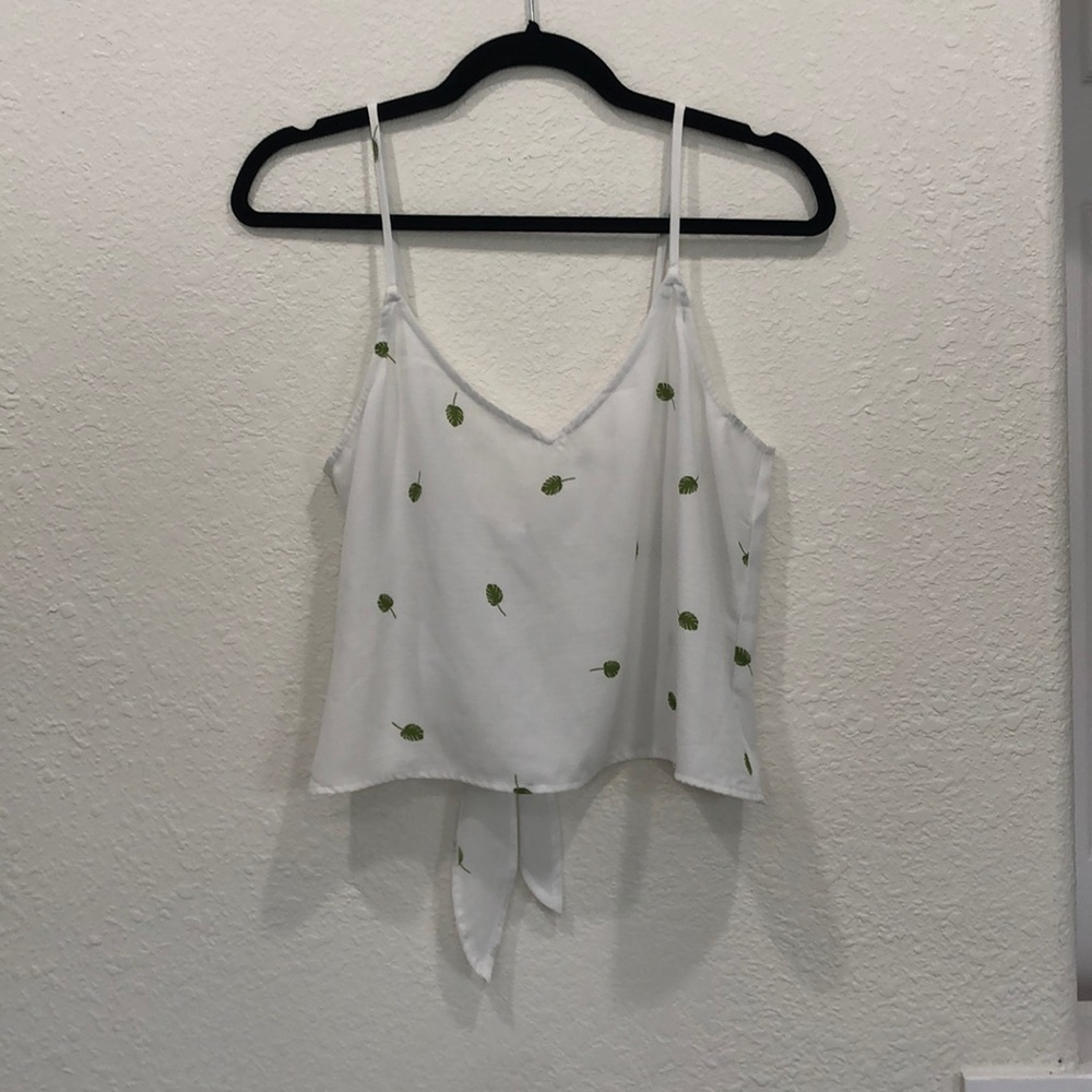 Grade and Gather tank top, ties in back, palm leaf pattern